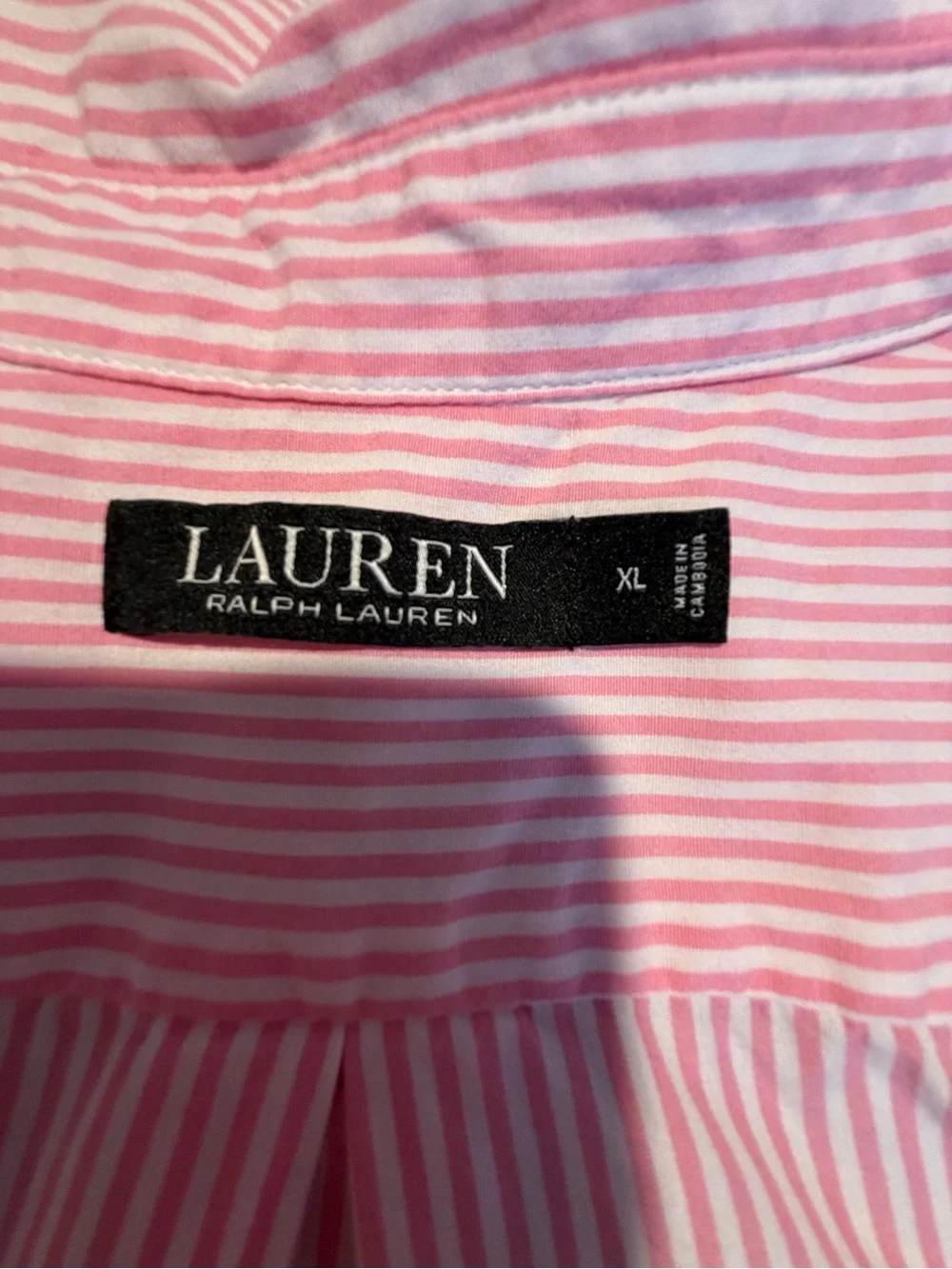 Lauren Ralph Lauren Pink Striped Cotton Poplin Sleep Shirt / Nightshirt - SizeXL